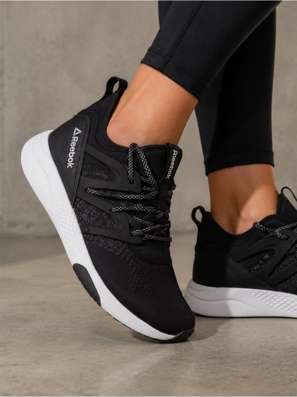 Reebok Women's Black and White Knit Runner Sneakers